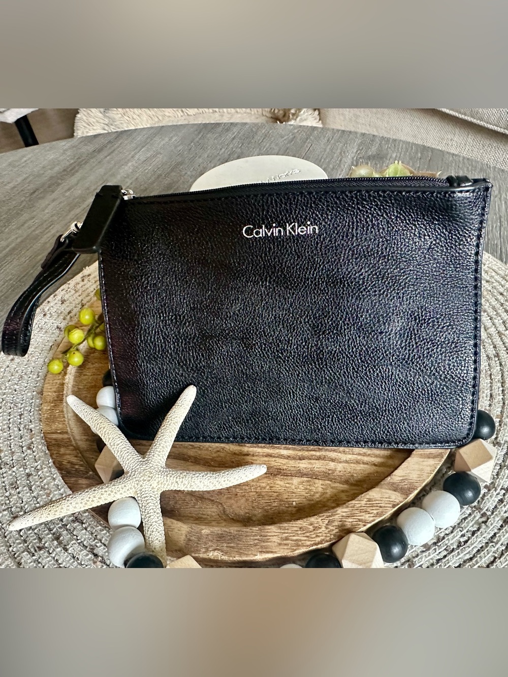 Calvin Klein Black Pebbled Leather Wrist Pouch